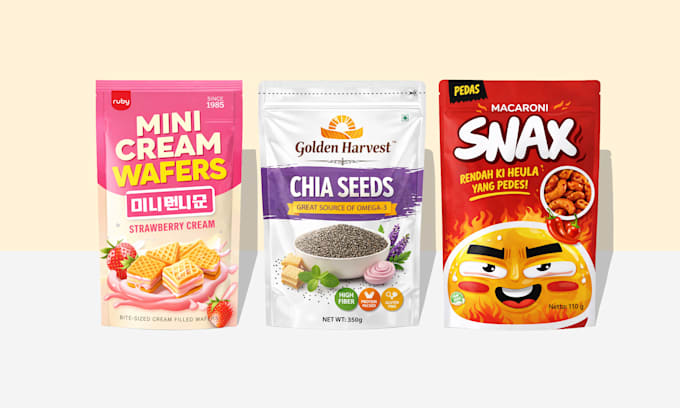 create brand pouch design, food packaging, product packaging design