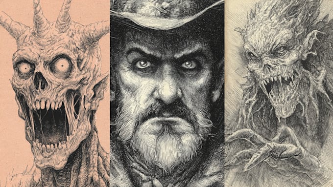 illustrate handmade horror monsters and characters