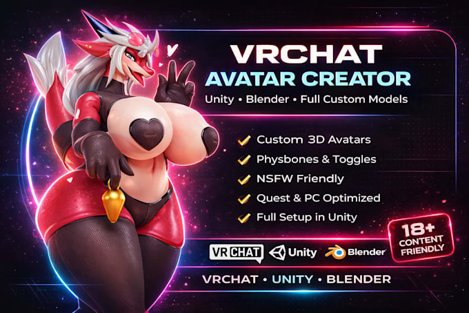 create custom 3d vrchat avatar model nsfw furry character rigging and toggle