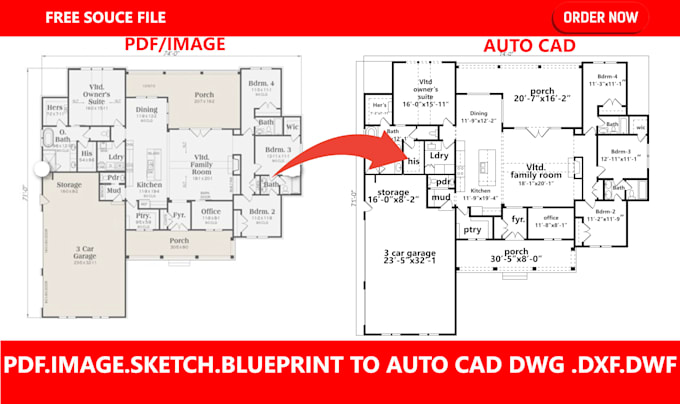 Convert pdf or hand sketch to autocad dwg dxf 2d drawings by Hasan ...