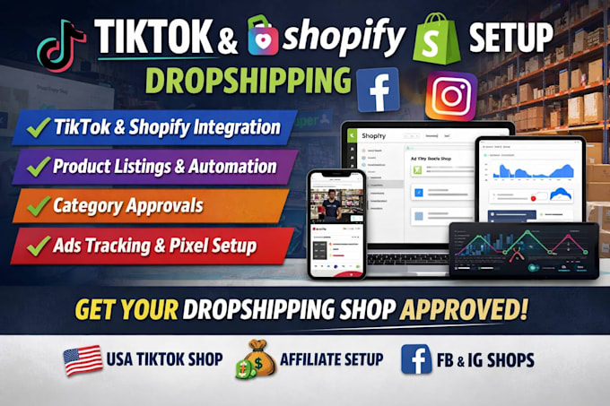 Set up tiktok shop, fix tik tok shop facebook shop, shopify ...