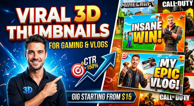 create professional 3d youtube thumbnails for gaming and vlogs