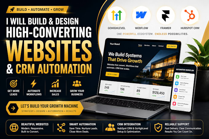 build design gohighlevel landing page website webflow design hubspot crm framer
