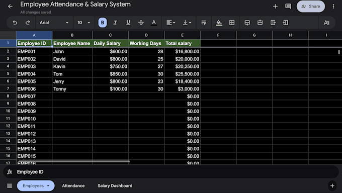 create an employee attendance and payroll tracker in excel or google sheets