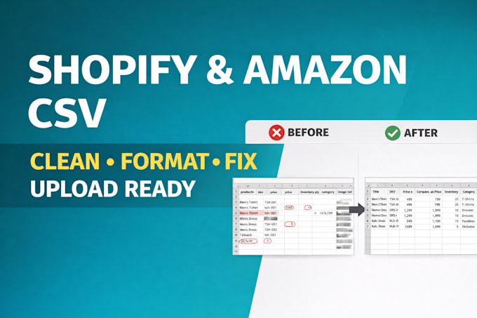 fix shopify CSV errors and clean amazon flat files for upload ready