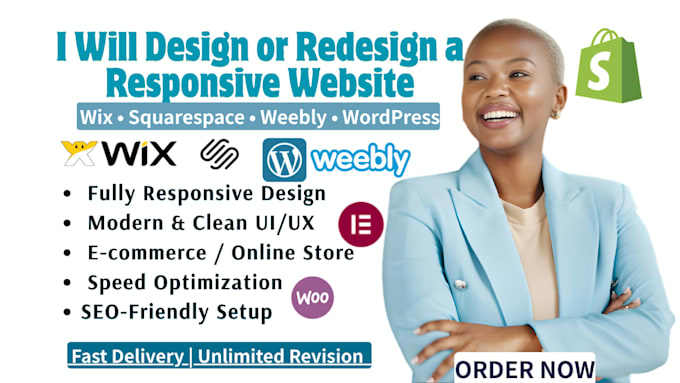 design or redesign responsive wix store, squarespace, weebly, wordpress website