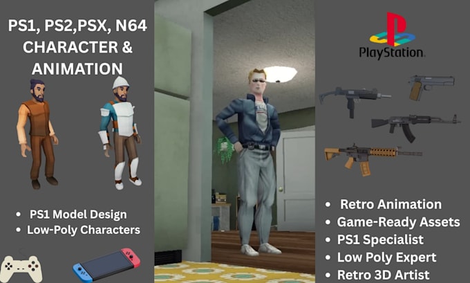 create 3d low poly model, ps1 character, ps1 ps2 y2k psx, 3d lowpoly retro model