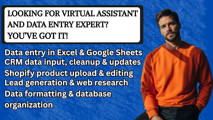 be your data entry VA for CRM, excel, shopify, web research tasks