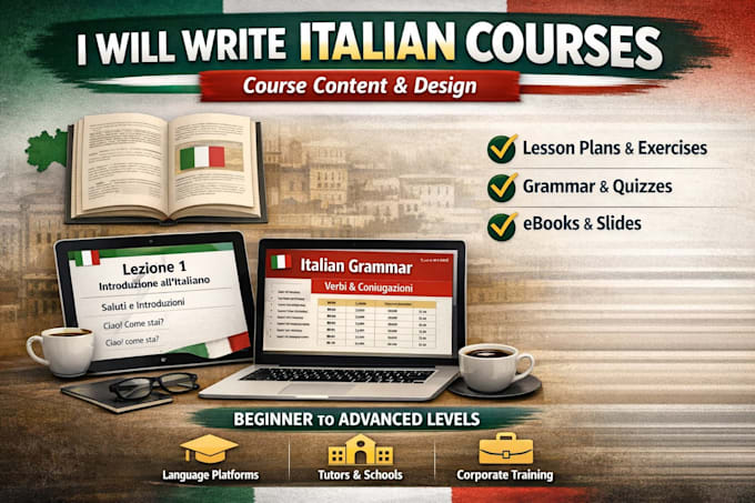 write italian online course content, course content and design