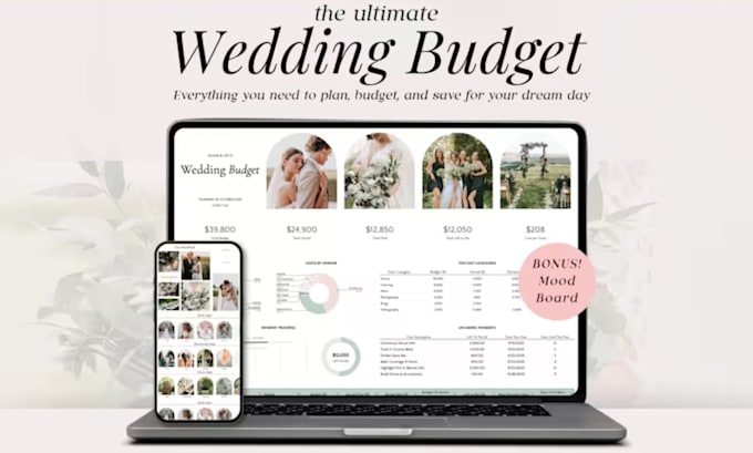 design wedding planner spreadsheet, event google sheet, and budget tracker