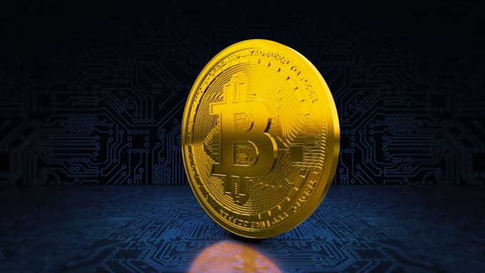 design 3d crypto token coin, gold silver metallic render, bitcoin design