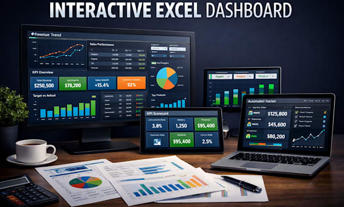 create automated tracker dashboard, excel interactive dashboard KPI tracker