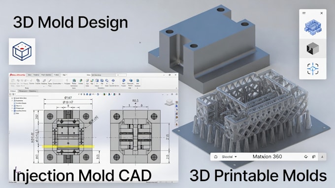 create 3d mold design ,injection mold cad product design and 3d printable molds