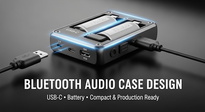 design compact bluetooth audio case with battery, usb c ,product ready enclosure