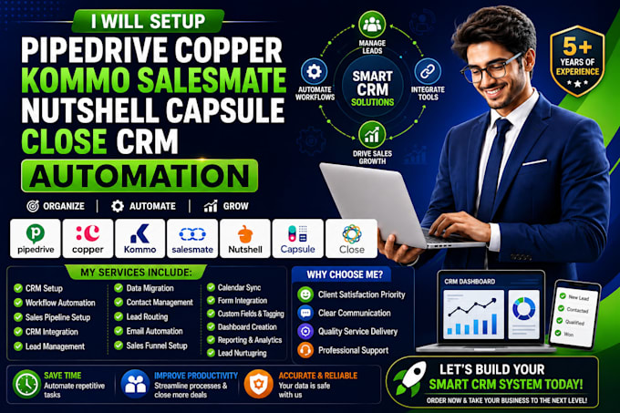 setup pipedrive copper kommo salesmate nutshell capsule close crm automation