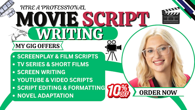 write, edit and format screenplay, short film, youtube script, TV series script
