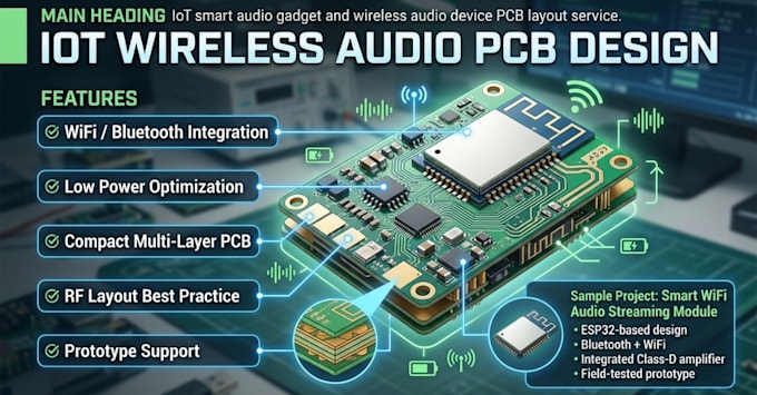 develop iot smart audio gadget and wireless speaker audio device pcb layout