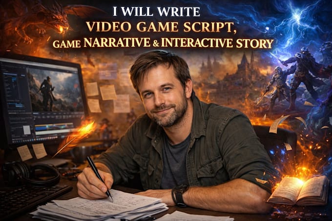 write video game script, game narrative and interactive story