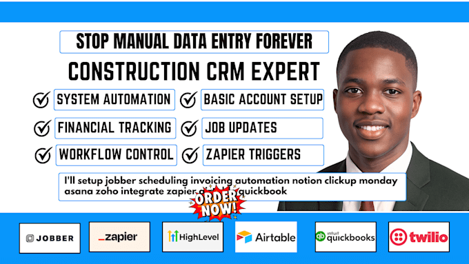 setup jobber schedulings invoicing automation twilo integrate airtable quickbook
