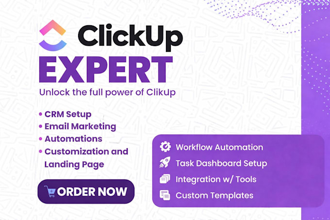 setup clickup automation workflow, crm, dashboard and project management system