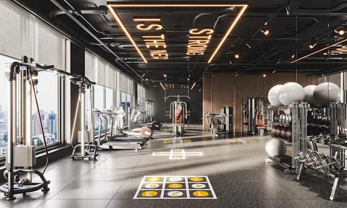design gym, yoga and pilates studio with realistic 3d rendering