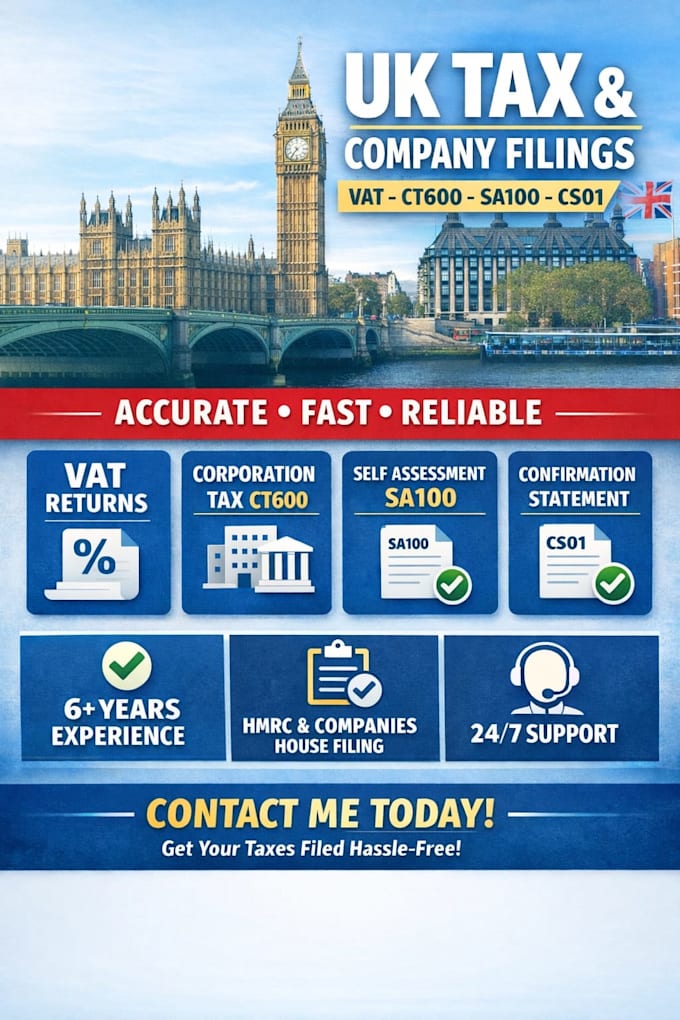 file confirmation statement, vat return, corporation tax return for UK companies