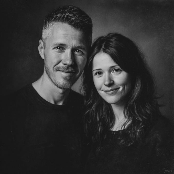 illustrate a romantic family couple portrait