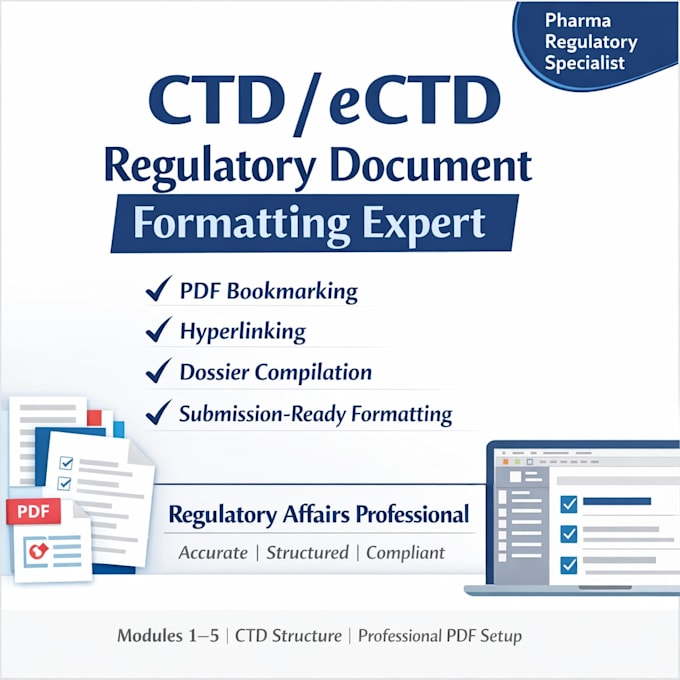 prepare ctd dossier, dmf, anda regulatory documents