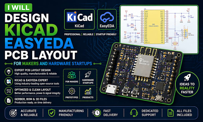 Design kicad easyeda pcb layout for makers and hardware startups by ...