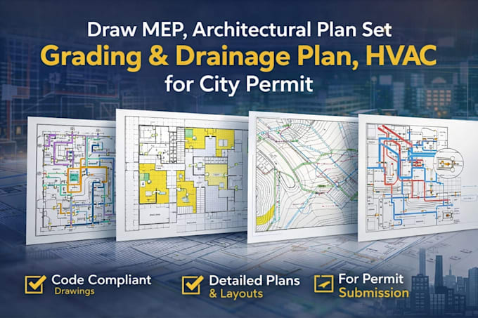 draw mep, architectural plan set grading and drainage plan, hvac for city permit