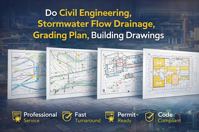 do civil engineering, storm water flow drainage, grading plan, building drawings