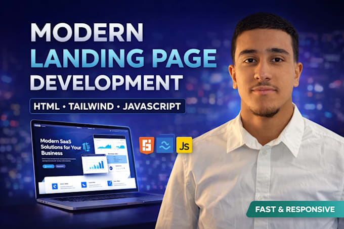 Build a modern responsive landing page using html, tailwind css and js ...