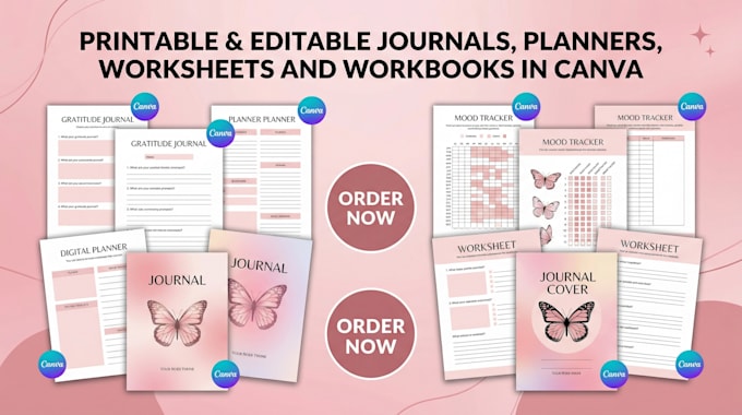 design printable and digital journal planners and canva notebook worksheet