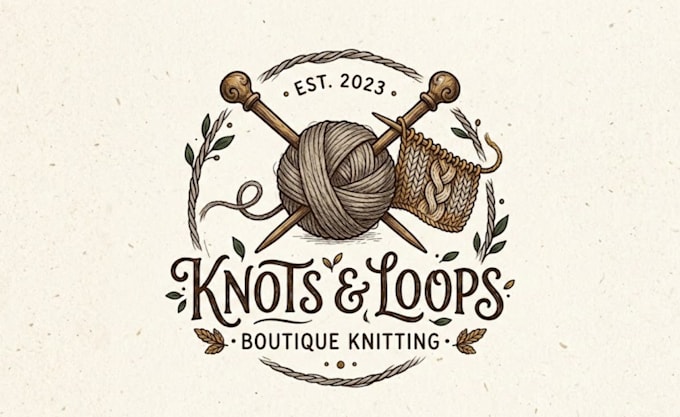 create a hand drawn boutique knitting logo for you