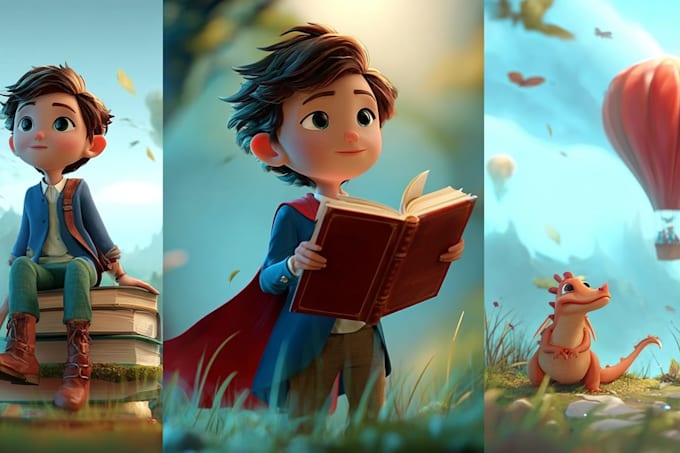 draw 3d children book illustration and book cover