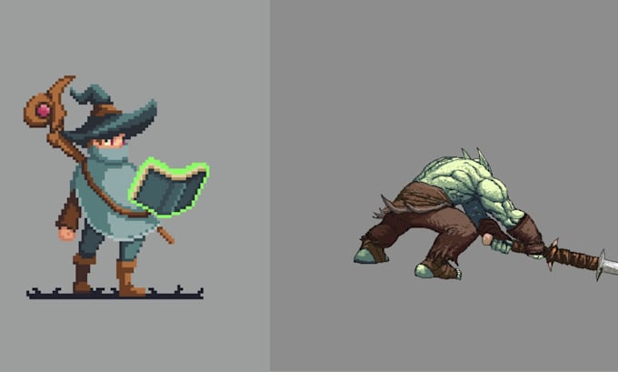Animazione di personaggi in pixel art 8bit 16bit 2d, sprite sheet e tileset