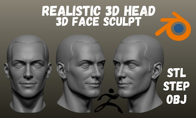 sculpt realistic 3d head 3d bust model, 3d face model for 3d printing