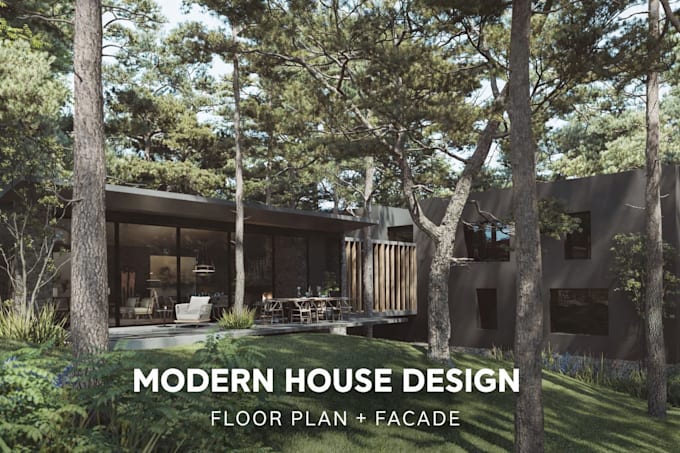 design a modern house floor plan and facade