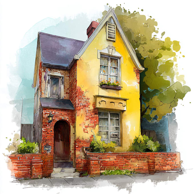 make a watercolor house illustration