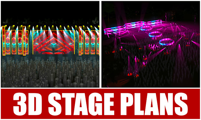 create 3d stage design for concerts, weddings and events