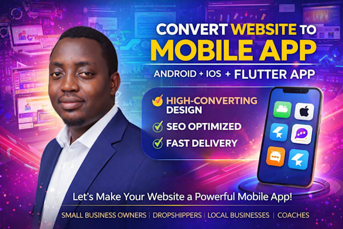 convert website to mobile app for android ios using flutter