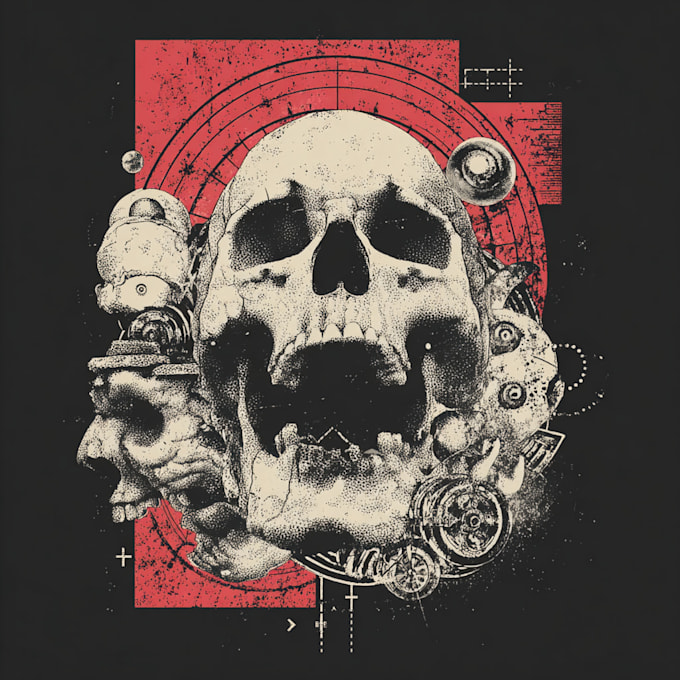 do drawing for tshirt detaild, horror, creepy illustration