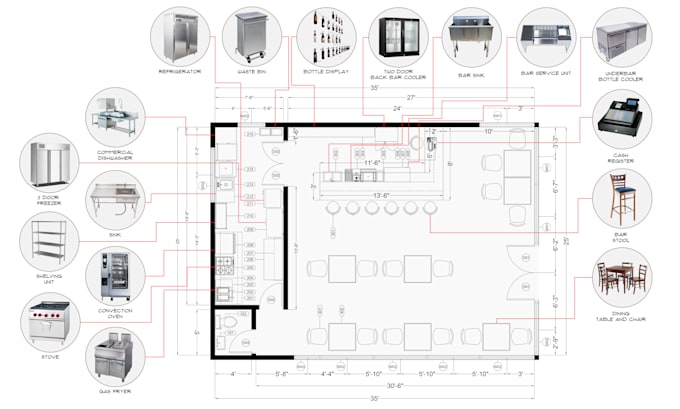 create floor plan of your restaurant, bar, office, any commercial space