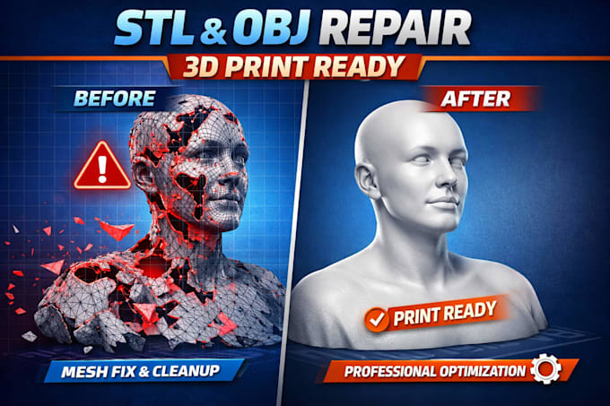 fix and optimize stl obj 3d scan topology mesh 3d printing modify and cleanup