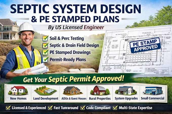 us licensed septic system design soil analysis and permit ready plan stamp