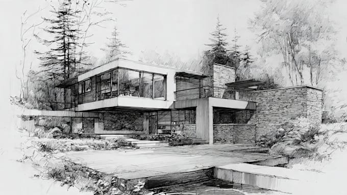 create a high quality architectural hand drawn sketch
