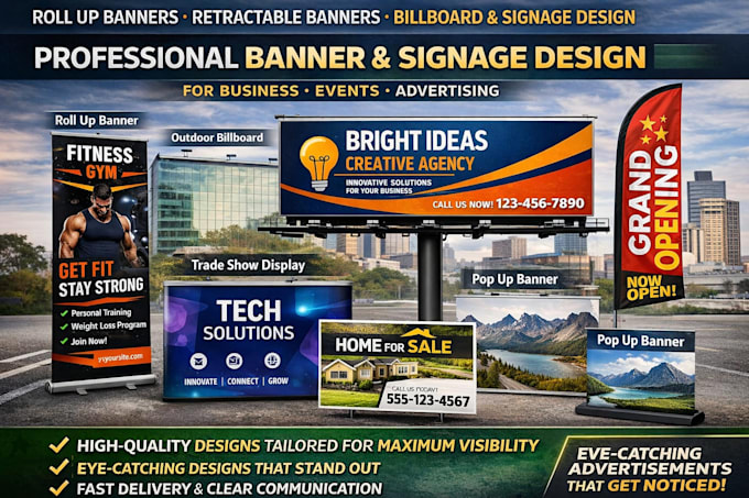 do roll up banner, retractable banner, feather flag, pull up, billboards signage