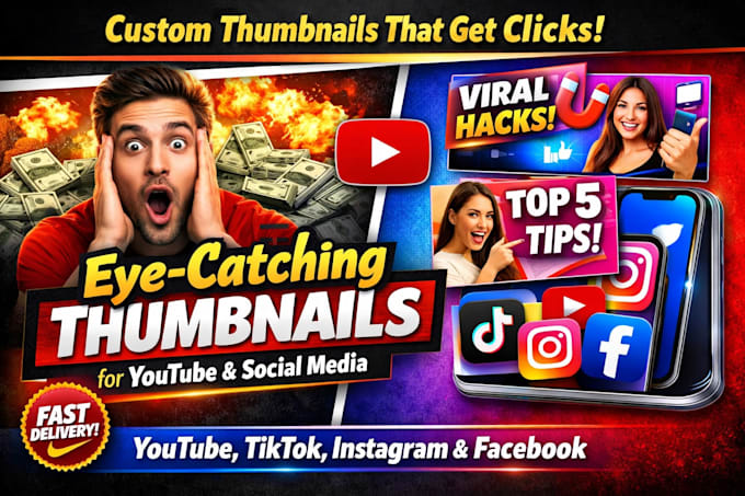 custom thumbnails for youtube, tiktok, instagram, facebook