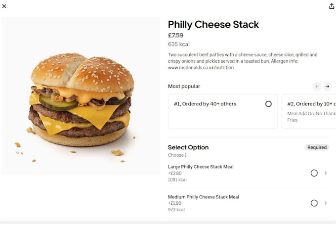 make ubereats menu same like mcdonalds