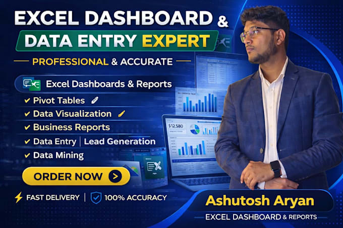 create professional excel dashboard,do data entry, excel and data cleaning